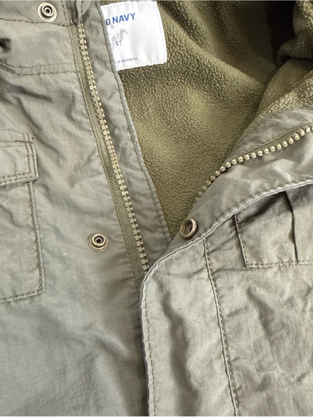 Old Navy Kids Green Fleece Lined Coat Needs Zipper Still Buttons Size 5T - Picture 8 of 8